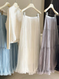 Spring High-Waisted Lotus Leaf Side Net Yarn Large Swing Half-Dress Woman 2026 New Gentle Thin Fall A-Word Dress