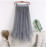 Autumn/Winter 2025 New High Waist Star Liangli Gold Velvet Lining Irregular Net Yarn Mid-Length Skirt