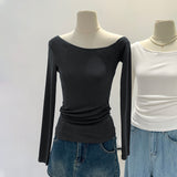 2026 Early Spring Slanted Shoulder Long-Sleeved T-Shirt Girl Autumn New Slimming Pure Hot Girl Sexy Inside Coat