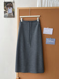Casual Simple Solid Color High-Waisting Rope In The Long Thin Fashion Skirt Women's Autumn Bag A Skirt