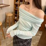 Shopping Mall Sexy Side-Shoulder Design Texture Inside The Wool Bottoming Shirt Women Autumn And Winter Hottie High-End Feel Top