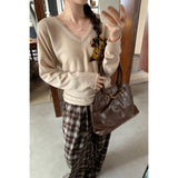 Loose Lazy Wind With V-Neck Long-Sleeved Wool Knitted Shirt Women Autumn Commute New Beautiful Top