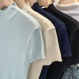 Direct Sale Lyselle Tiansi Half-High Collar Shoulder Short-Sleeved Knitted Shirt Women's Commuting Summer New Single