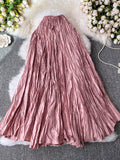 Design Sense Of Irregular Folding High Waist Half-Dress Woman 2025 Summer New Set Of Meat Display Skinny Swing Dress