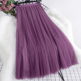Big Swing Net Dress 2025 Autumn And Winter New Female A Word 20 Pieces Of Splicing Yarn Skirt In The Long Skirt Skirt Umbrella Skirt