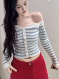 Early Autumn Shoulder Stripe Slim Short Bottom Long-Sleeved Knitted Shirt Slim Thin Waist Bottom Shirt Top Dress Woman