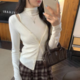 Small High-Neckless Sleeveless Vest V-Neck Cardigan T-Shirt Two Sets Of Women's Autumn And Winter 2025 New Explosive Top