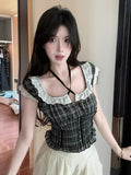 French Retro Lace Lace Collar Short-Sleeved Shirt Women's Summer Design Lace Folding Short Blouse