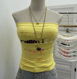 Real Shooting Millennium Spice Girls Out-To-Shoulder Print Split Hole Tector-Throw Vest With Bra Pad Short Sleeveless Top 1301
