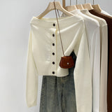 2026 Word Shoulder-To-Shoulder Sweater Long-Sleeved Wool Bottom Knitted Women's Autumn And Winter Spring Han Dong Blouse