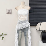 Irregular Lotus Edge Hollow Lace Tective Breast Vest Woman Summer 2025 Hot Girl Pure Want To Repair Slim Top