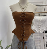 Real Shot With Chest Pad Anti-Slip Striped Chest Vest With Irregular Short Spice Girl Elastic Sleeveless Top 1611