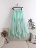 2025 New High-Rise Thin Long Irregular Double Mesh Splicing Half-Dress Female Pong Skirt Dress Dress