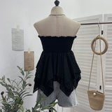Real Shooting Holiday Wind Bra Strap With Bow Irregular Dress Loose Thin Short Sleeveless Top 9568
