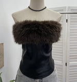 Real Shooting Hottie Hair Splicing Pu Skin Thoracic Vest Zipper One-Thrace Wrapped Thoracic Coat 8125