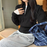 Super Good-Looking Gray Short Sweater Cardigan Jacket Women Autumn 2025 New High-End Collar Knitted Shirt Top