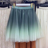 Summer Net Yarn Short Skirt Girl Small A Skirt 2025 Color Half-Dress Skirt Slimy Fairy Fluffy Skirt
