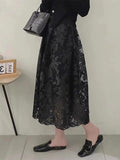 French Mesh Heavy Industry Embroidery Half Dress Woman 2025 New Autumn Egan Yarn Large Size A Word Half Skirt Long Skirt