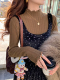 Half-High Collar Thin Knitted Jersey Women's Spring And Autumn New Blouse Fashion With A Foreign Air Wood Ear Sweater Bottom Shirt