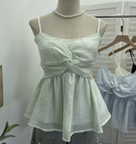 Real Shooting Hong Kong Island Hottie Sling Vest Folded Short Skirt Shaved Meat Thin Sleeveless Top 3729