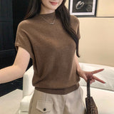 Simply Wind Half-High Collar Sleeveless Knitted Shirt Women's Summer Slim Design Sweater Waist High-End Feel Top