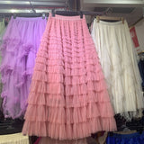 Lotus-Leaf Yarn Skirt Fairy Dress Girl 2025 Summer Slim Dress High-Waist A-Shaped Mesh Cake Skirt