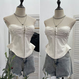 Real Shot With Chest Cushion Anti-Slip Bar Hottie Bosom Waist Pu Skin Hook Wrapped Breastless Top Woman 2785