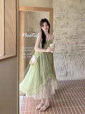 Summer New French Thin Small Fresh Dress Light Green Seaside Vacation Sling Skirt Mid-Long Model 2026