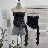 Vintage Camouflage Brat Vest Female Niche Irregular Ribbon Hole Babes Y2k Sleeveless Top 1229