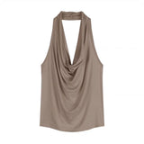 Temperament Blue Collar Hanging Neck Sling Vest Woman Summer Body Babes Design Feel Sleeveless On The Back Of The Coat Outside