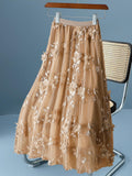 2025 Spring And Summer New High-Rise Thin Double Mesh Yarn Three-Dimensional Flower Half-Body Skirt Long Fairy Dress