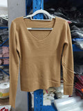 Gray V-Neck Bottom Shirt Women's New Tattoo Sweater Wearing Long-Sleeved Knitting Spring And Autumn Blouse