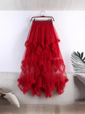 Sweet And Irregular Mesh Dress 2025 New High-Waist Long A-Word Pon Pomong Fairy Cake Skirt Half-Dressed Woman
