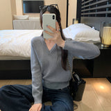 Loose Lazy Wind Set-Up V-Neck Sweater Woman 2025 New Early Autumn Super Good Single Knitted Shirt Top
