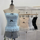 Real Shot With Anti-Slip Strip Lace Yarn Tector-Boobed Bow Repair Slim Sleeveless Top 8180