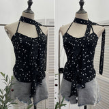 Real Shooting Lotus Side Hanging Neck Leopard Sling Female Summer Hot Waist With Small Vest Short Top 9139
