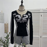 Real Shooting Sports Wind Crash Color Print Semi-Zip V-Neck Long-Sleeved T-Shirt With Thin Velvet Bottom Short Top 1363