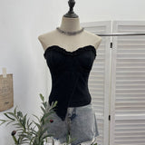 Vintage Denim With Chest Pads In The Ear Of Irregular Body Repair Brat Vest Short Sleeveless Top 2861