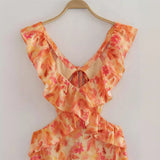 Summer New Women's Holiday Style Sexy Bare Back Folding Decoration Fan Flute Dress
