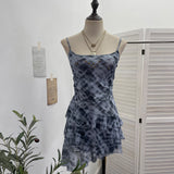 Real Shooting Mesh Yarn Irregular Rivet Vest Dress Women 2025 Summer Dress New Lotus Edge Sleeveless Top 1273