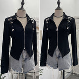 Real Shooting Irregular Zipper Collar Short Small Coat With Long Sleeves And Bottom Shirt 2680