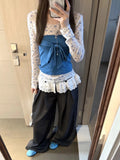Korean Bow Pure Blue Smear Sling Sling Sling Back Heartbreak Flower Girl 2026 Spring Two Casual Suit