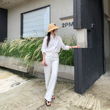 Korean Version Of White Collar Shirt Female Long Sleeve Double Pocket Metal Buckle Commuting Temperament Blouse