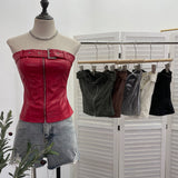 Real Shooting Spice Girls High-End Pu Leather Tector Locomotive Wind Wrapped Bra Vest Sleeveless Top Tide 1986