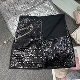 Real Shooting Heavy Industry Flash Shiny Piece High Waist Thin A Short Skirt Picts Anti-Walking Bag Hip Step Skirt 8108