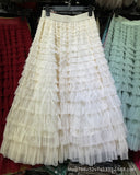 Net Yarn Splicing Cake Skirt 2025 Spring, Summer And Autumn And Winter New Medium And Long Skirt A-Word Long Skirt Pong Yarn Skirt