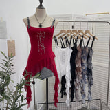 Real Shooting Street Hottie Letter Nail Bead Print Sling Sling Vest Leather Strap Strap Lotus Side Ribbon Ribbon 1300