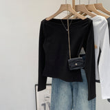 2026 Early Spring Unique Single-In-One Collar Long-Sleeved T-Shirt Women Autumn Senior Do Not Bump The Shirt On The Shoulder