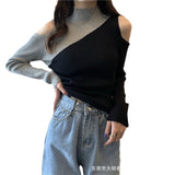 Spring And Autumn New Korean Version Of The Air Design Feeling Hit The Long-Sleeved Knitted Shirt Women Semi-High Collar Bottom Top