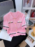 Crash Color Polo Collar Knitted Shirt 2025 Summer New Design Small Short Temperament Top Woman
